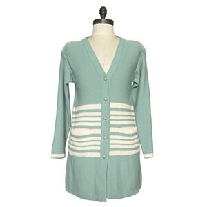 VTG Sonia Rykiel Striped Cardigan Green SZ 36/4/S Button Up Retro Grandma